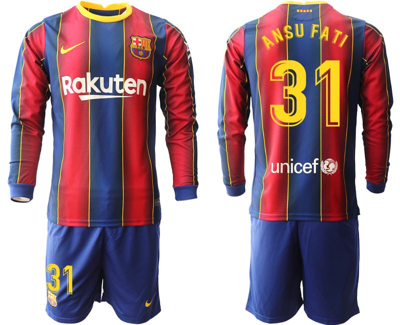 Men 2020-2021 club Barcelona home long sleeve #31 red Soccer Jerseys